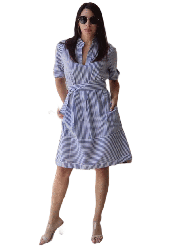 Marilyn's Flattering Comfortable Stripe Short Sleeve V-Neck Dress